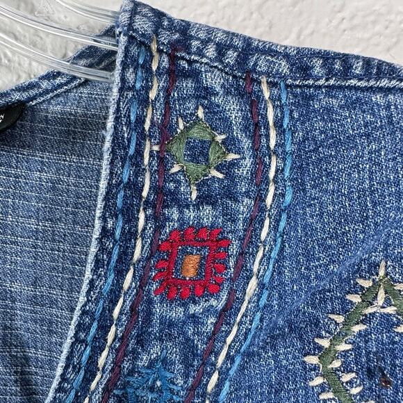 Boho Core Embroidered Denim Jacket Medium Indie Y2K Hippie Style - Picture 4 of 9